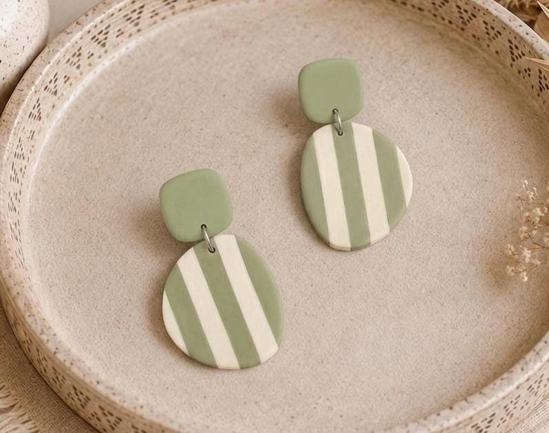 Soft Green Statement Earrings, Modern Handmade Jewelry, Lightweight Everyday Dangles, Chic Neutral Accessories