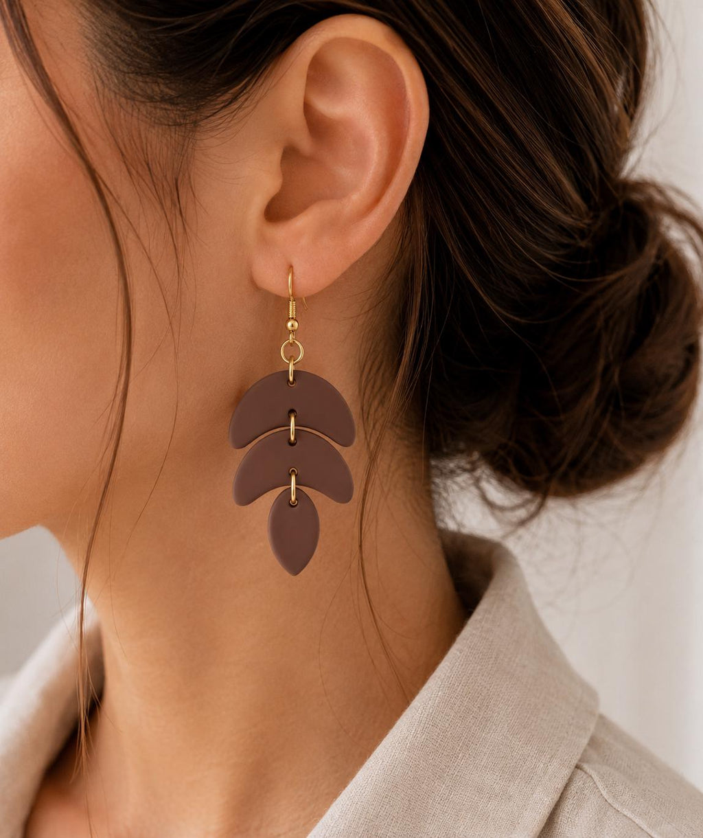 Brown Boho Statement Earrings, Handmade Polymer Clay Dangle Earrings, Lightweight Gift for Her