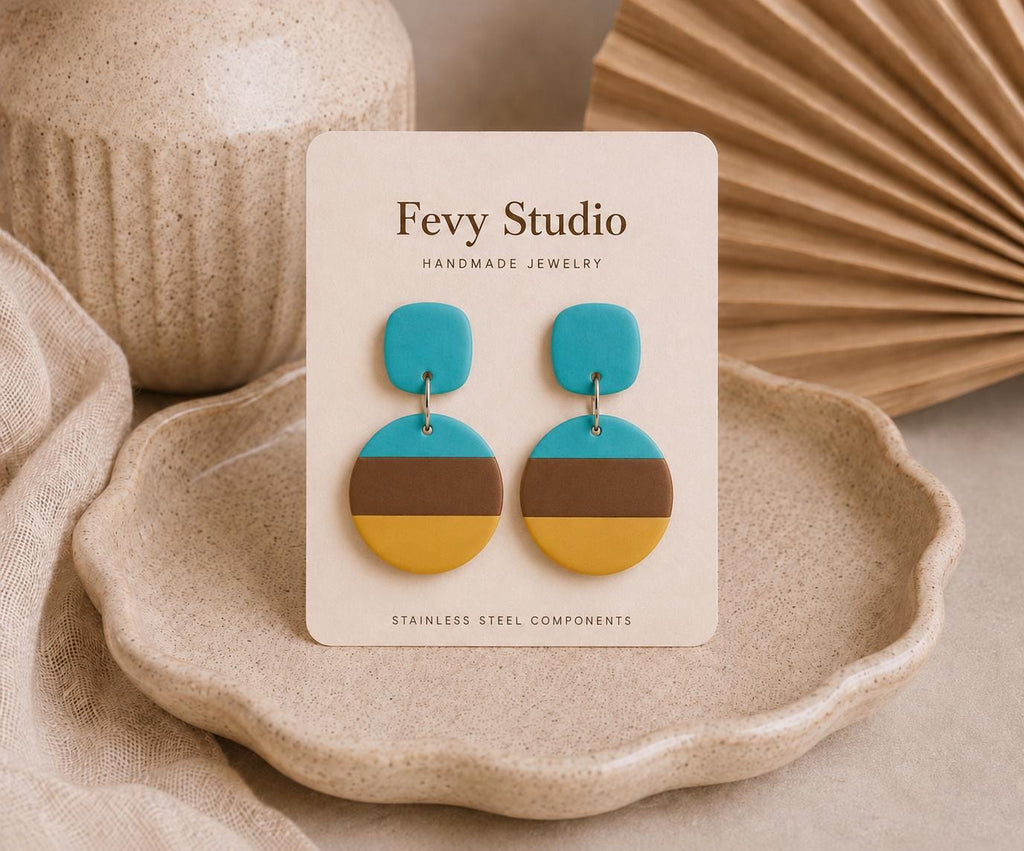 Turquoise Polymer Clay Earrings | Modern Color Block Statement Dangle Earrings