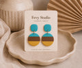 Modern Color Block Polymer Clay Earrings |  Turquoise Brown Mustard | Retro Dangle Statement Jewelry