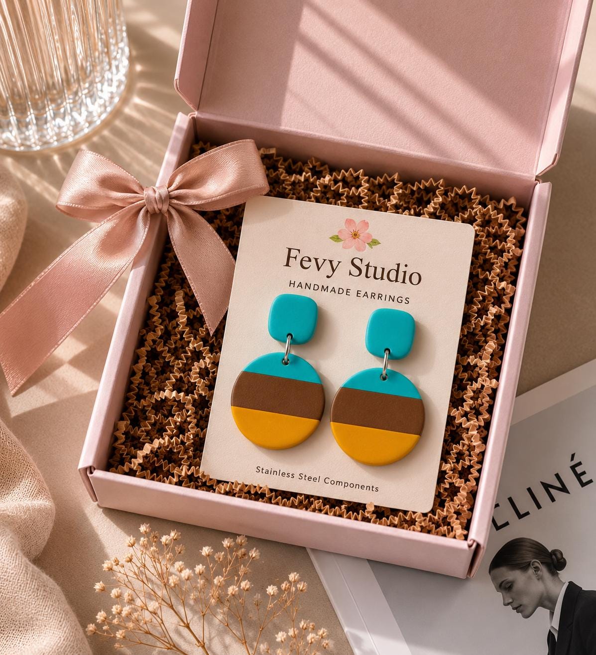 Turquoise Polymer Clay Earrings | Modern Color Block Statement Dangle Earrings