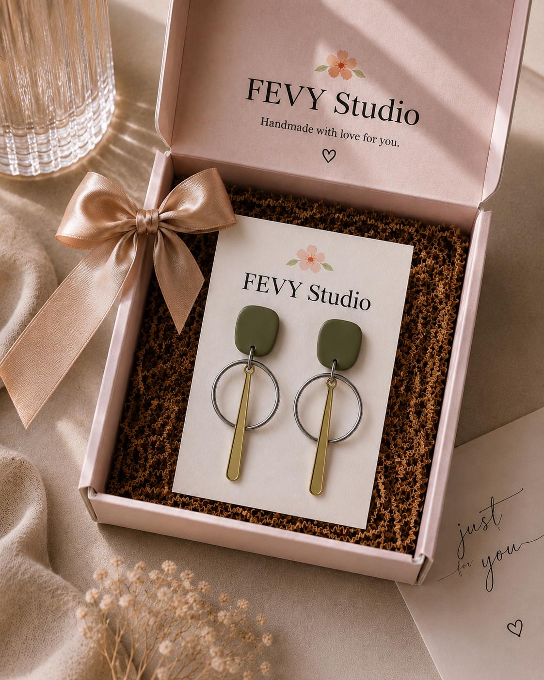 Olive Green Geometric Statement Earrings | Handmade Polymer Clay Dangle Jewelry