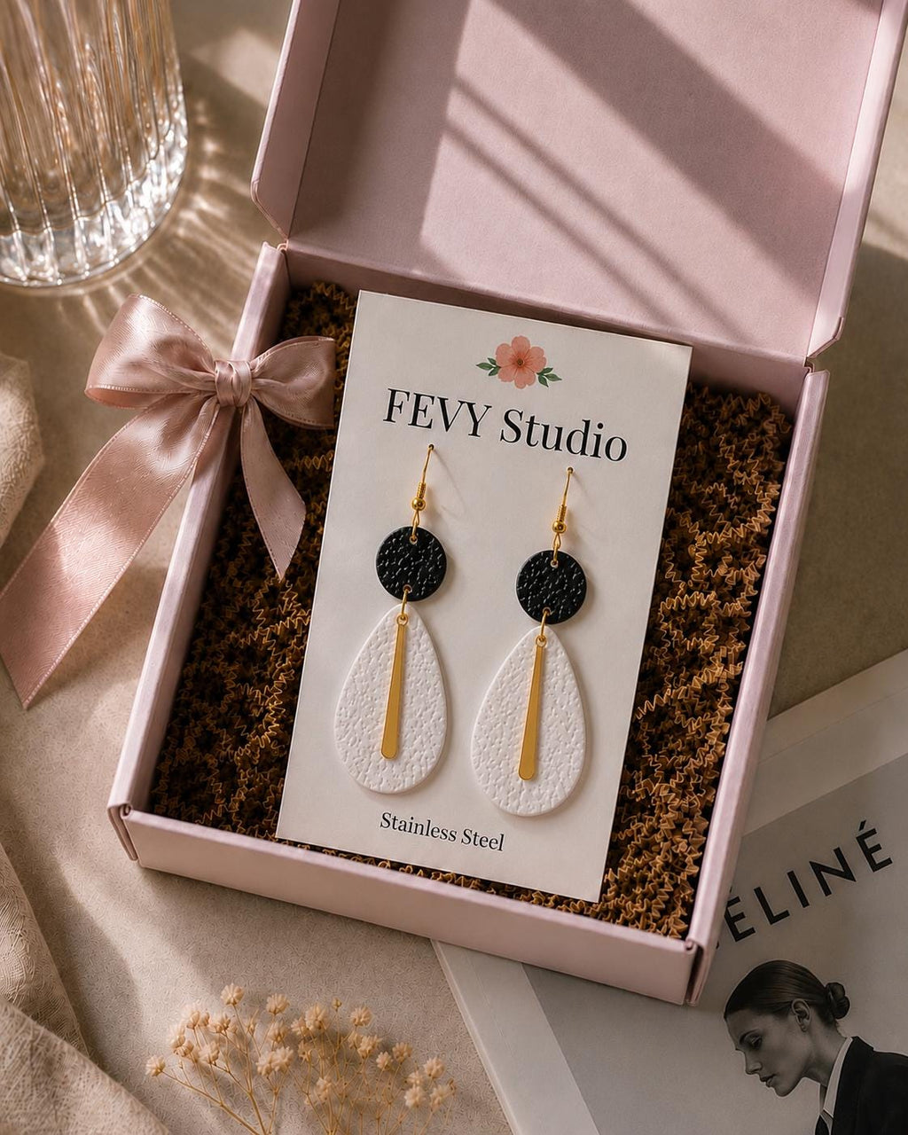 Black White Polymer Clay Earrings | Modern Geometric Dangle Statement Jewelry