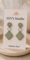 Sage Green Polymer Clay Earrings, Minimalist Dangle Earrings, Stainless Steel Earrings, Lightweight Handmade Earrings, Modern Geometric