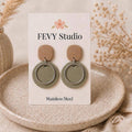 Sage Green & Beige Polymer Clay Earrings, Modern Geometric Dangle Earrings, Stainless Steel Earrings, Lightweight Handmade Jewelry, Minimal