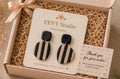 Black & Beige Stripe Dangle Earrings, Handmade Polymer Clay Earrings, Minimalist Statement Earrings, Boho Gift for Her, Stainless Steel
