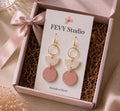 Blush Pink Geometric Dangle Earrings | Gold Statement Clay Jewelry