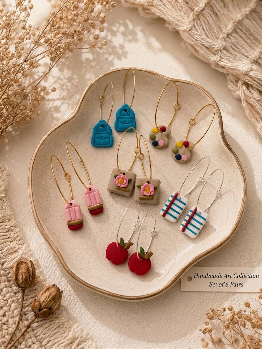 Handmade Polymer Clay Apple Earrings, Teacher Back to School Gift
