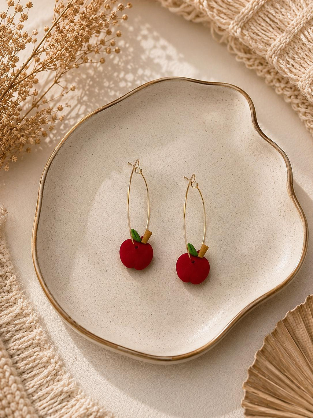Handmade Polymer Clay Apple Earrings, Teacher Back to School Gift