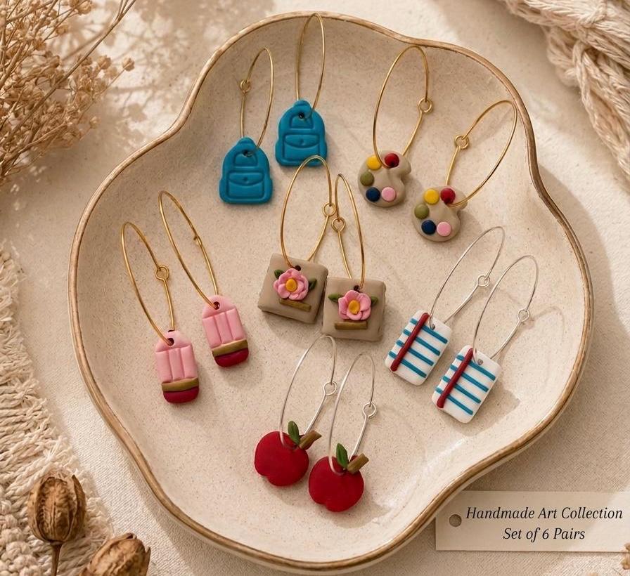 Handmade School Earrings Set, 6 Pairs Teacher Student Gift