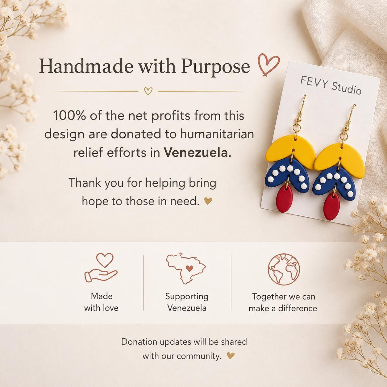 Venezuela Flag Earrings | 100% Net Profits Donated | Gift for Venezuela