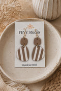 Neutral Striped Polymer Clay Earrings, 18K Gold Plated Stainless Steel, Lightweight Boho Statement