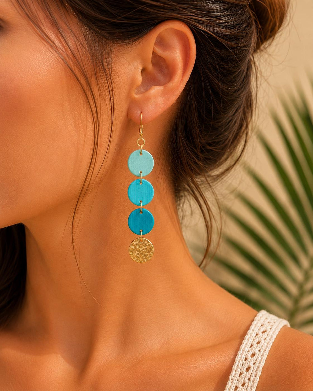 Summer Turquoise Dangle Earrings | Handmade Polymer Clay Earrings | Beach Earrings | Coastal Jewelry | Lightweight Statement Earrings