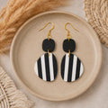 Black White Striped Polymer Clay Dangle Earrings | Modern Minimalist Statement Jewelry