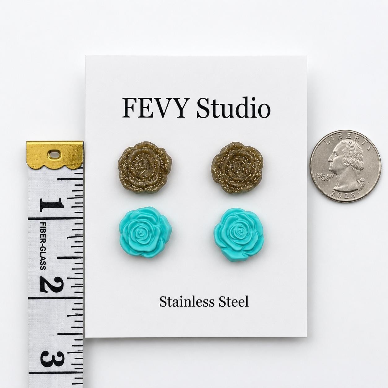 Personalized Rose Stud Earrings | Polymer Clay Party Favors, Stainless Steel Posts