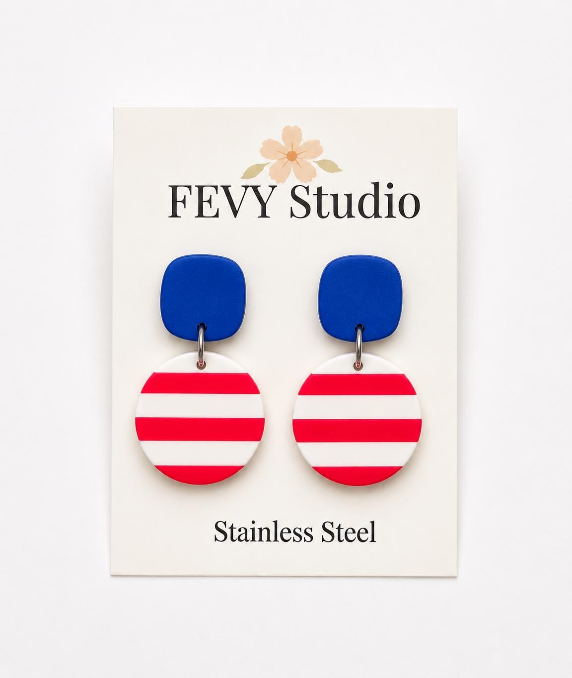 Patriotic Earrings for Women | 4th of July Earrings | Red White Blue Jewelry | Handmade Clay Dangle Earrings