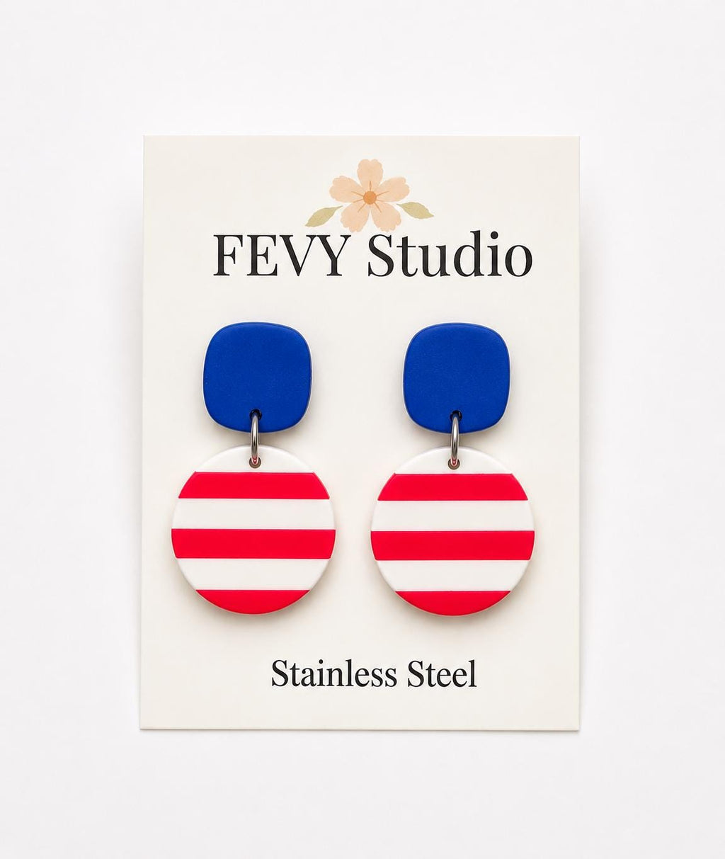 Patriotic Red White Blue Earrings | 4th of July Earrings | Independence Day Jewelry | Handmade Polymer Clay Dangle Earrings