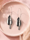 Handmade Black White Geometric Polymer Clay Earrings, Lightweight Dangle Jewelry