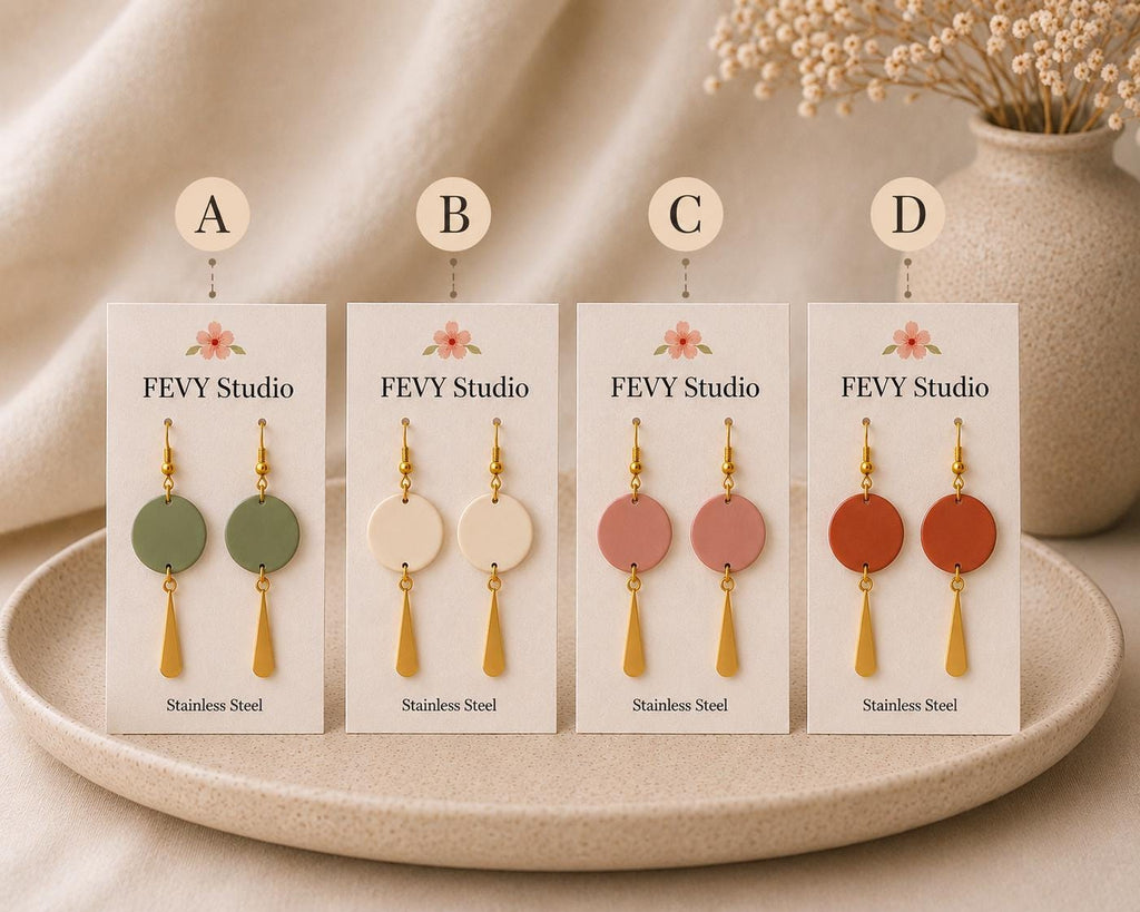 Polymer Clay Earrings, Gold Dangle Earrings, Lightweight Earrings, Sage Green Ivory Dusty Rose Terracotta Earrings