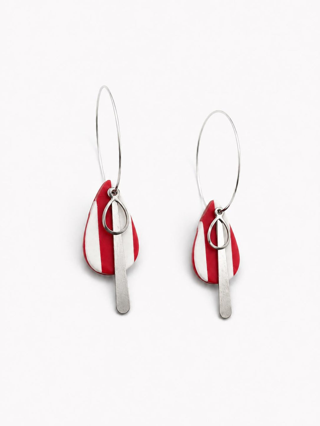 Red White Polymer Clay Dangle Earrings | Modern Statement Hoop Jewelry