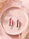 Modern Red White Polymer Clay Dangle Earrings | Lightweight Silver Hoop Statement Jewelry