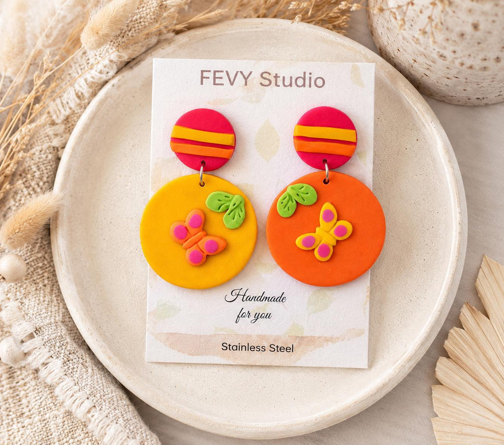 Handmade Butterfly Polymer Clay Statement Earrings | Lightweight Summer Jewelry