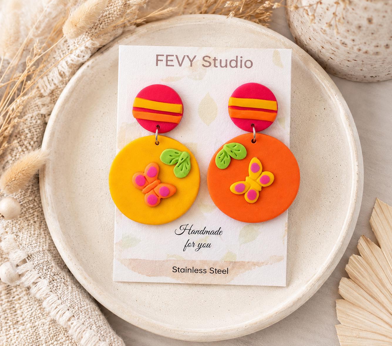 Handmade Butterfly Polymer Clay Statement Earrings | Lightweight Summer Jewelry