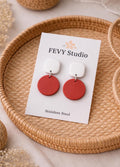 Tomato Red White Polymer Clay Earrings | Modern Minimalist Dangle Statement Jewelry