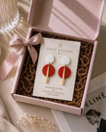 Modern Red White Geometric Polymer Clay Earrings | Gold Minimalist Statement Dangle