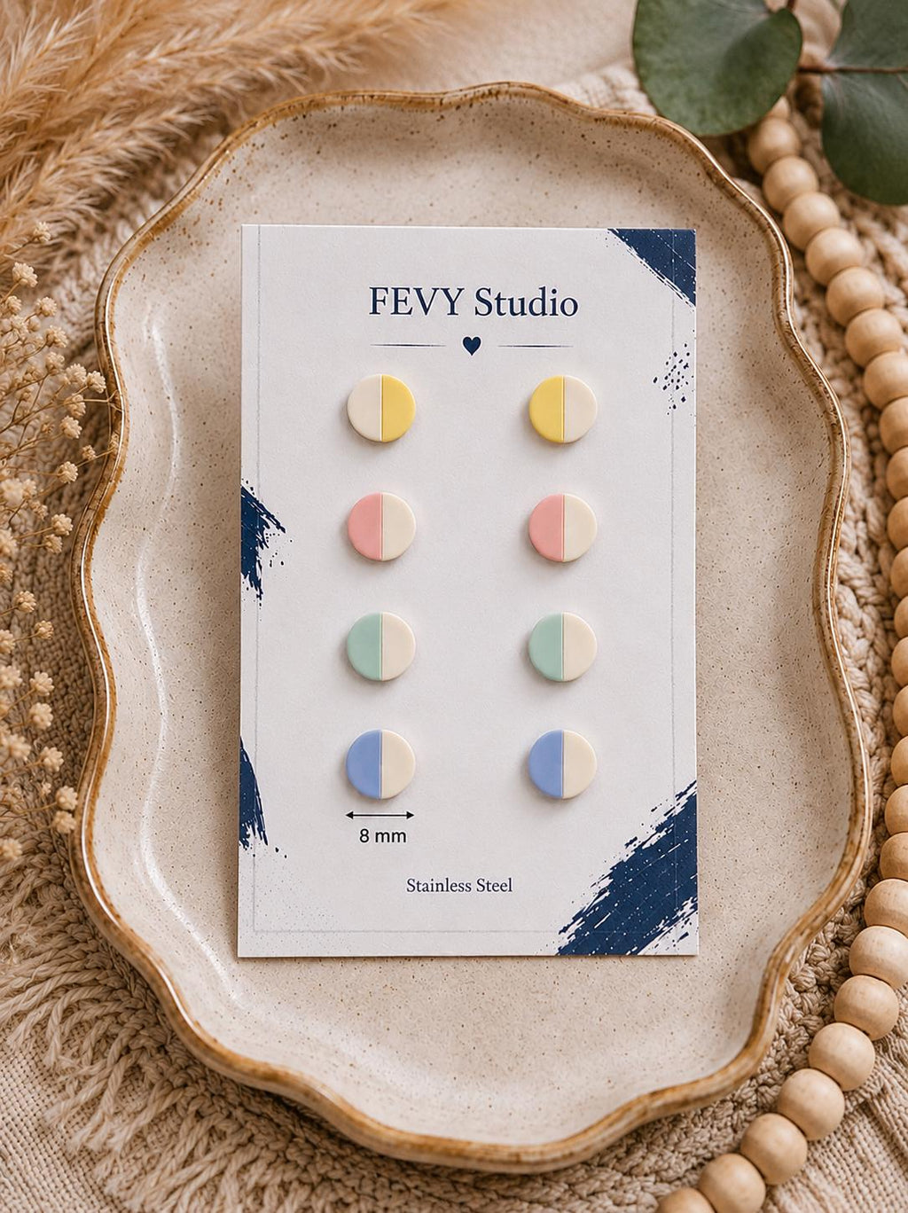 Minimalist Pastel Color Block Stud Earrings Set | Polymer Clay, Stainless Steel Posts (8mm)