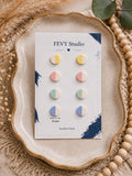 Minimalist Pastel Color Block Stud Earrings Set | Polymer Clay, Stainless Steel Posts (8mm)