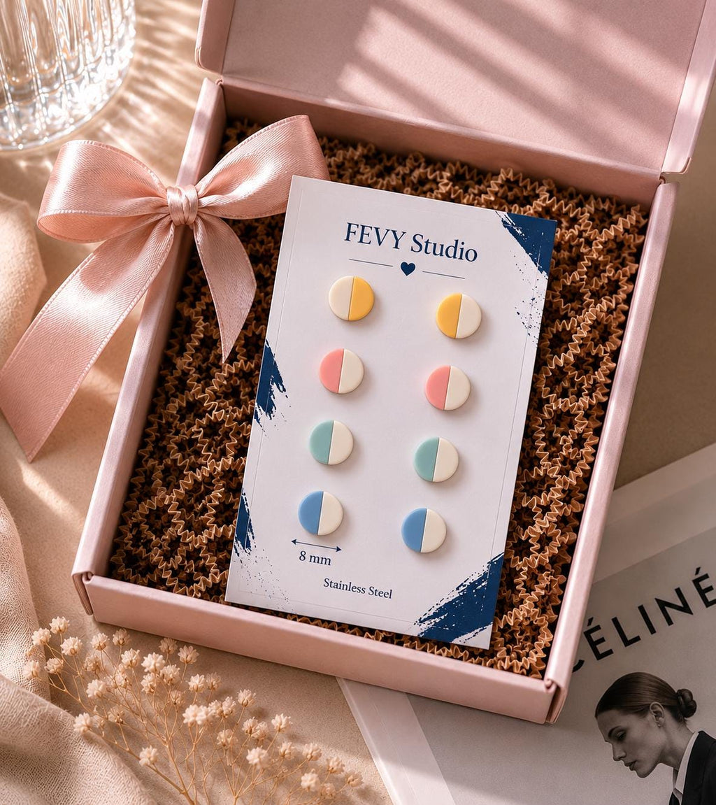 Minimalist Pastel Color Block Stud Earrings Set | Polymer Clay, Stainless Steel Posts (8mm)