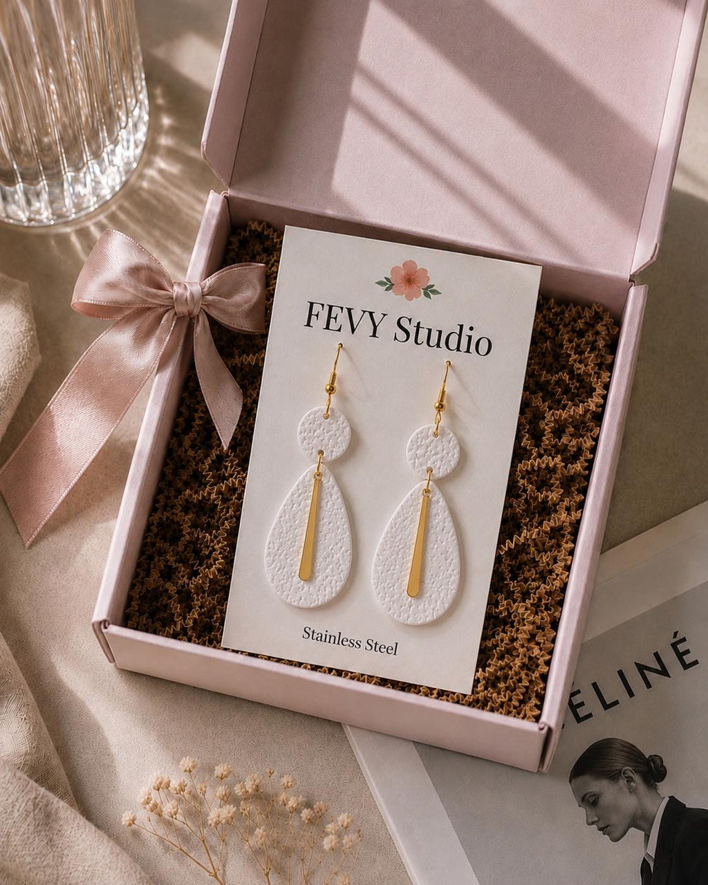 White Gold Textured Polymer Clay Dangle Earrings | Modern Minimalist Statement Jewelry