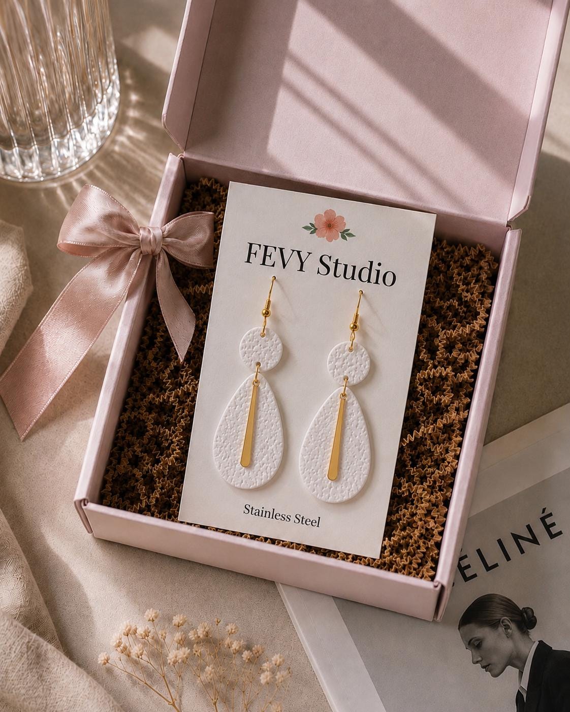 White Gold Textured Polymer Clay Dangle Earrings | Modern Minimalist Statement Jewelry
