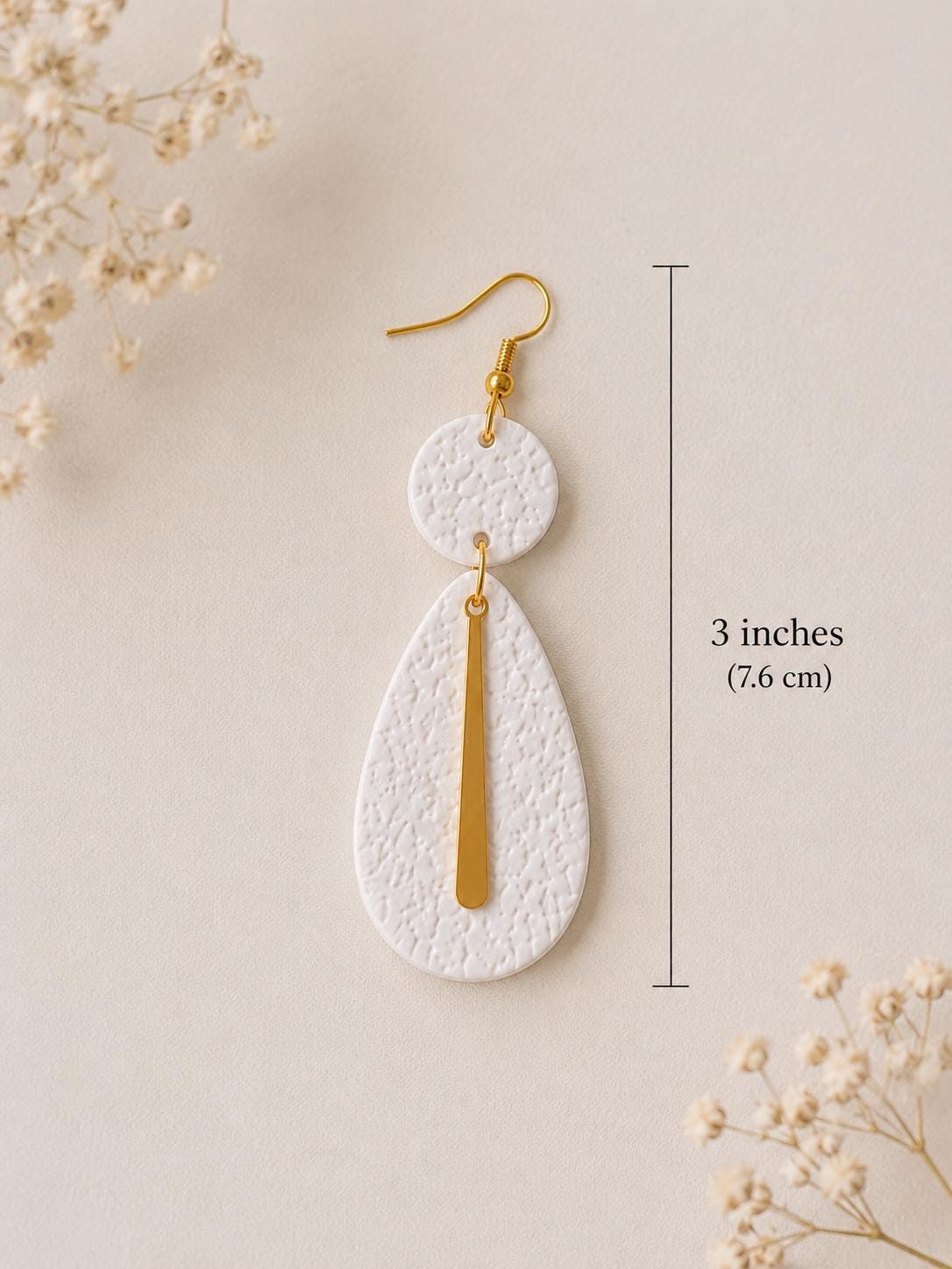 White Gold Textured Polymer Clay Dangle Earrings | Modern Minimalist Statement Jewelry