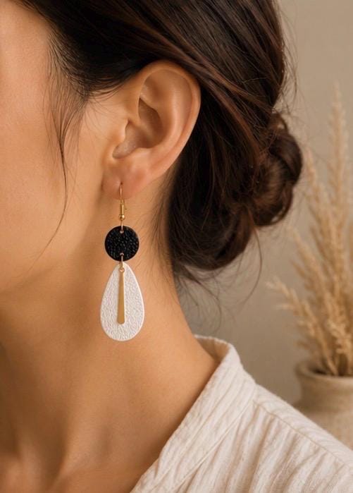 Statement Polymer Clay Earrings Collection  | Black White Modern Dangle Jewelry