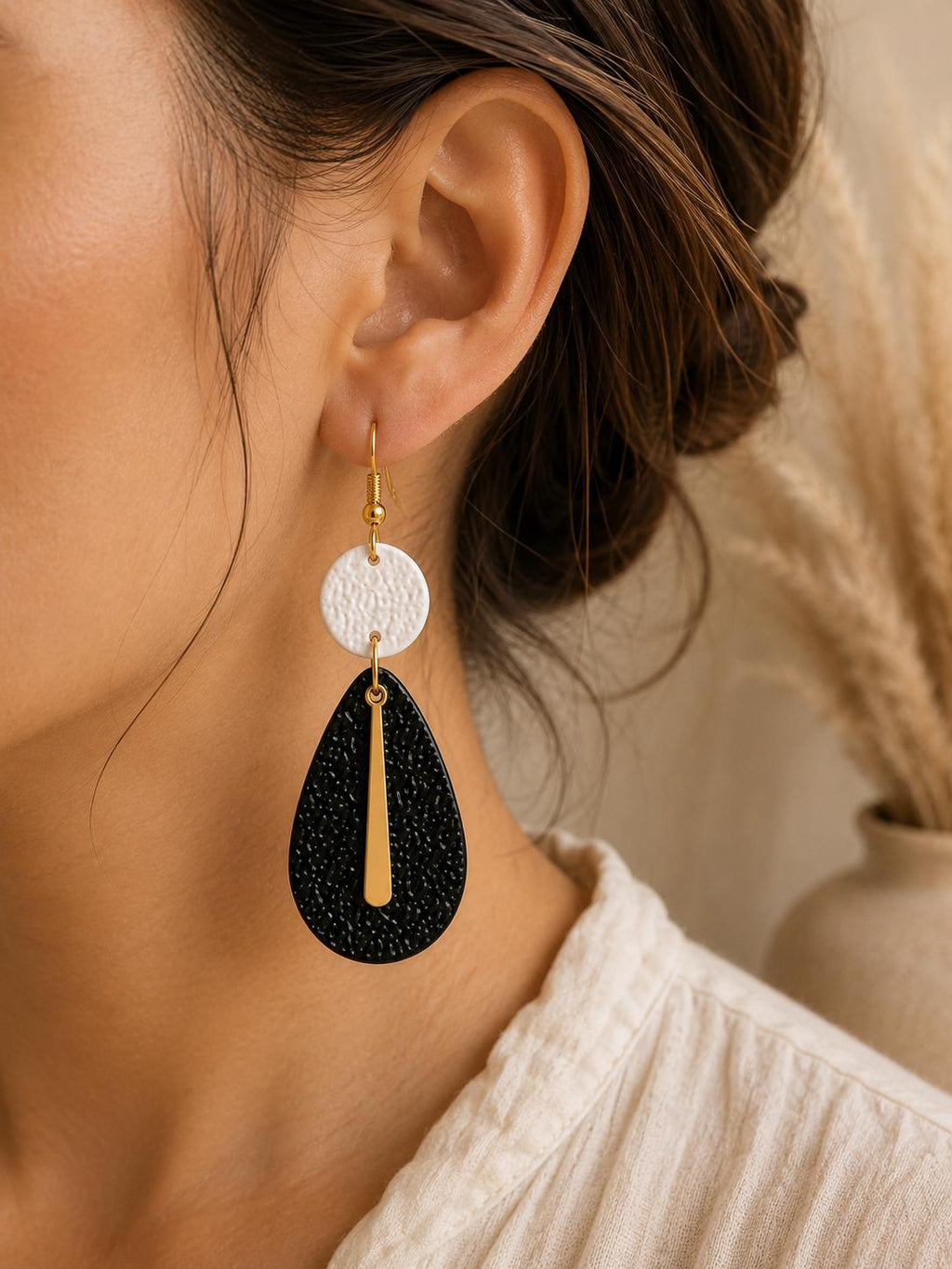 Statement Polymer Clay Earrings Collection  | Black White Modern Dangle Jewelry
