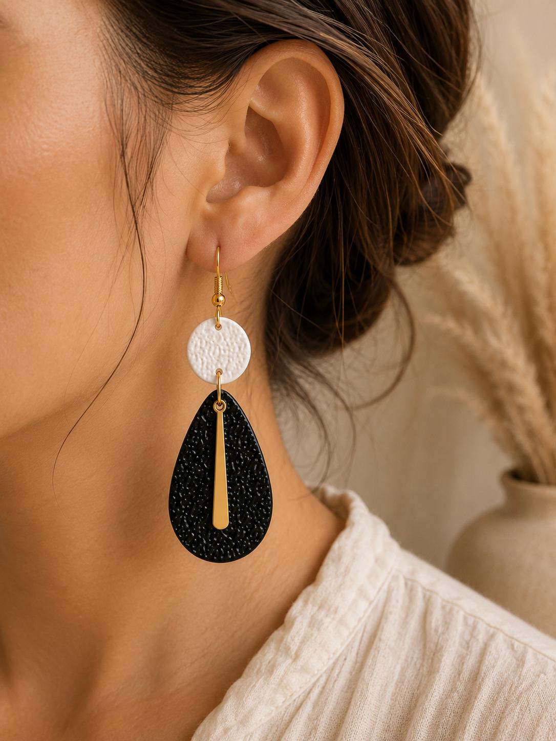 Statement Polymer Clay Earrings Collection  | Black White Modern Dangle Jewelry