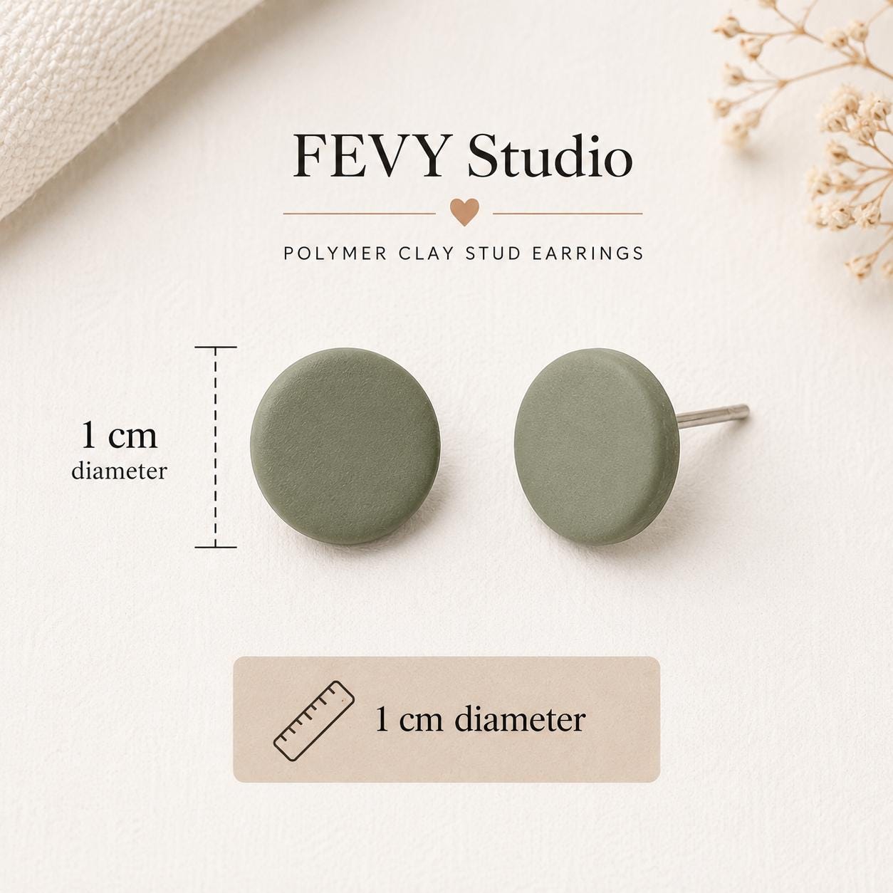 Neutral Polymer Clay Stud Earrings Set, Navy Black Beige Sage