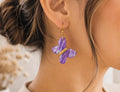 Marbled Purple Butterfly Earrings | Handmade Polymer Clay, Stainless Steel Hooks, Cancer Cause Donation