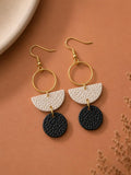 Black White Geometric Polymer Clay Earrings | Modern Minimalist Statement Dangles