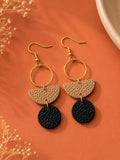 Black Beige Geometric Polymer Clay Earrings | Textured Dangle Statement Jewelry | Gold Stainless Steel Hooks