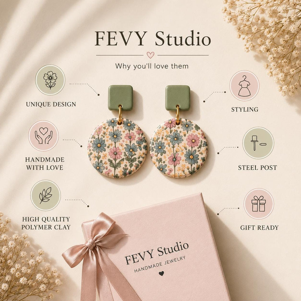 Handmade Polymer Clay Cottage Garden Earrings | Boho Floral Jewelry Collection
