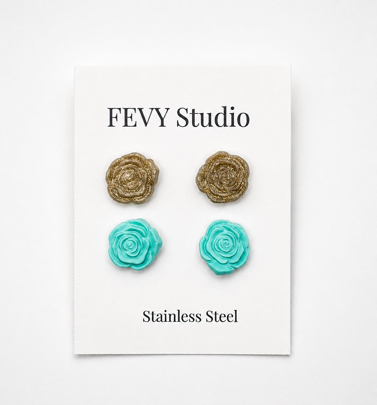 Personalized Rose Stud Earrings | Polymer Clay Party Favors, Stainless Steel Posts