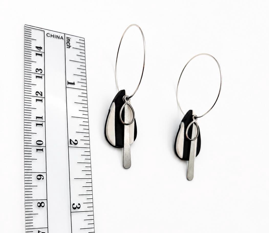 Handmade Black White Geometric Polymer Clay Earrings, Modern Statement Jewelry