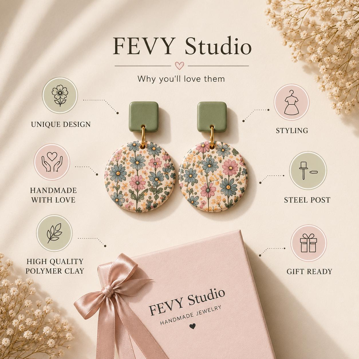 Handmade Black Ivory Polka Dot Polymer Clay Earrings | Minimalist Dangle Jewelry