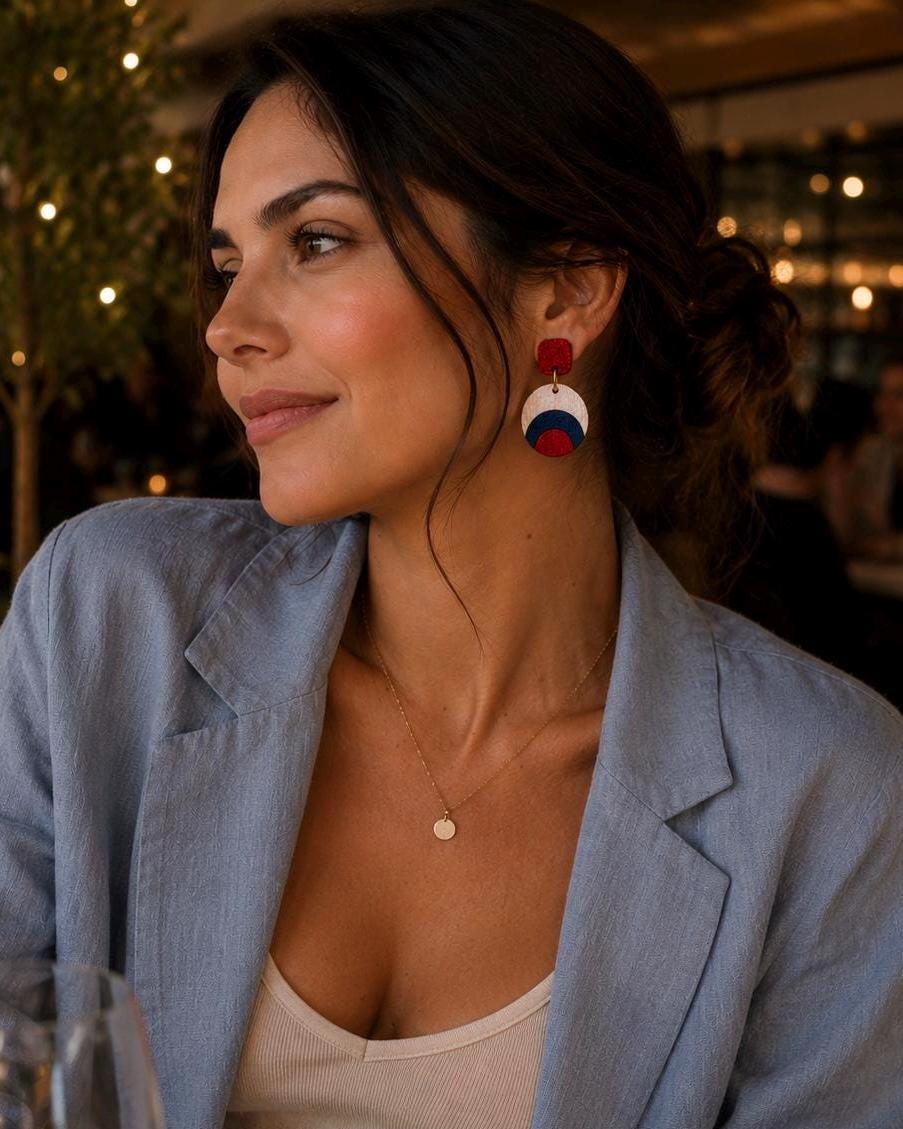 Textured Polymer Clay Statement Earrings | Red, White, Blue Coastal Dangle Jewelry