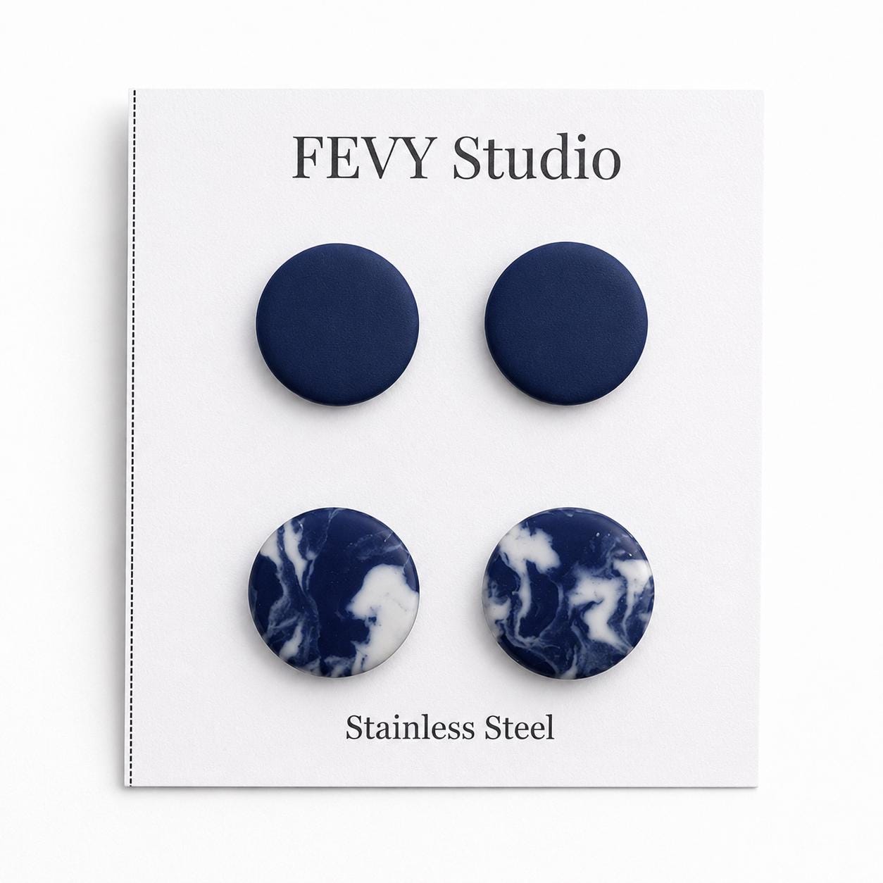 Navy Blue Polymer Clay Stud Earrings Set, Marbled Minimalist Lightweight Jewelry
