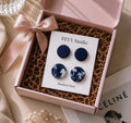 Handmade Navy Blue Marbled Polymer Clay Stud Earrings, Minimalist Chic Set