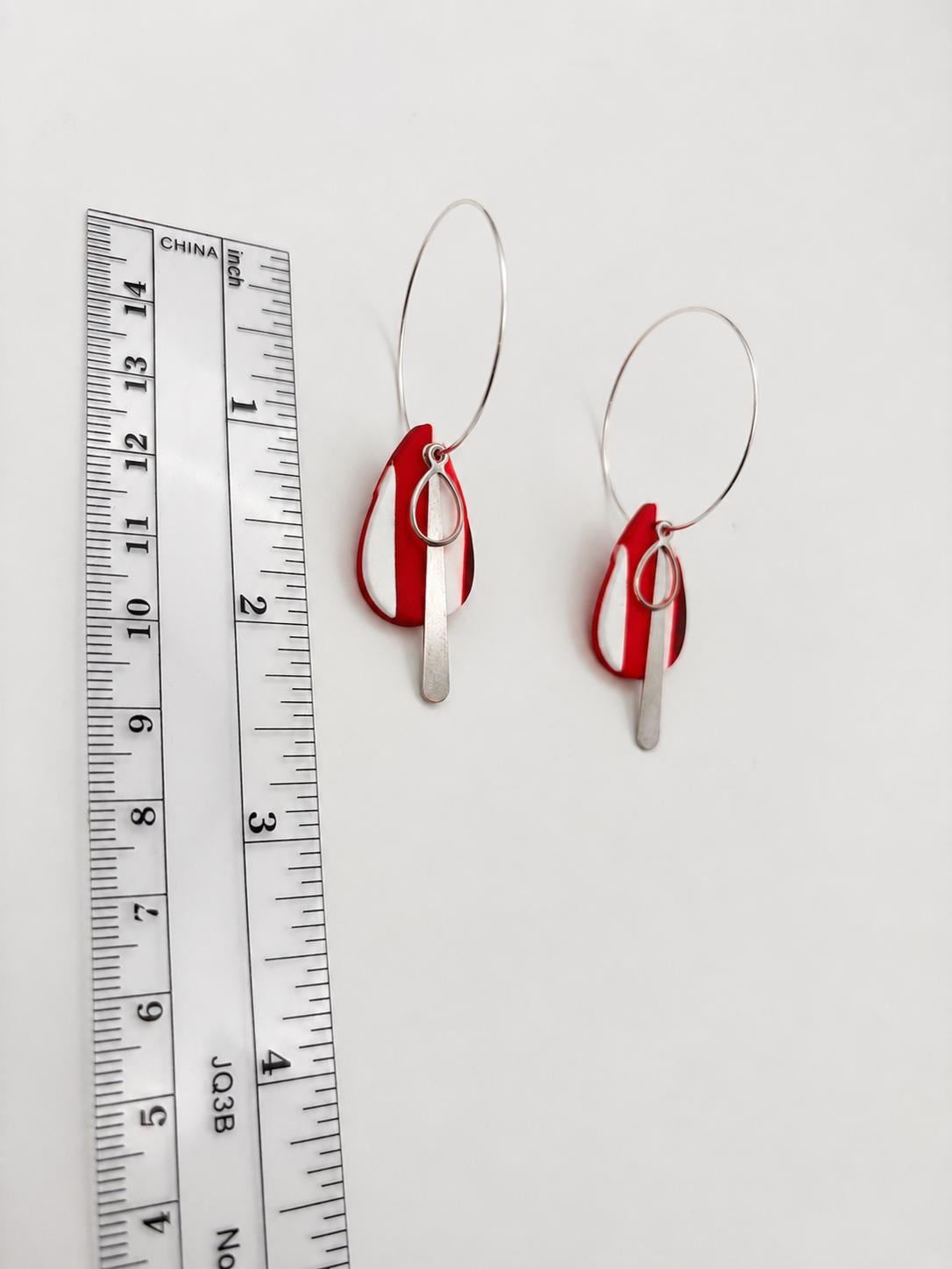 Red White Polymer Clay Dangle Earrings | Modern Statement Hoop Jewelry